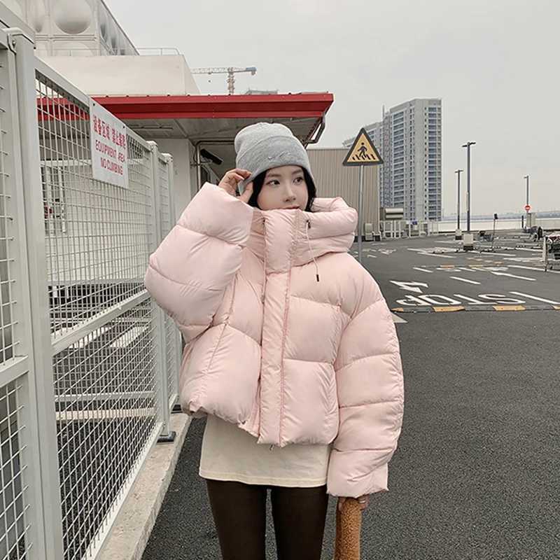 Women Winter Warm Puffy Coats Long Sleeve Casual Cropped Parkas Jacket Solid Hooded American Street Thick Outwear J251105