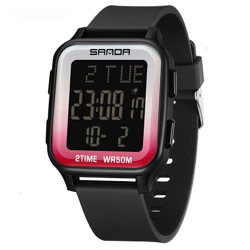 DHwatches Sanda Electronic for Middle School Students, Fashionable Trendy Multifunctional Unisex with Alarm Clock, Square Single Display Sports Watch