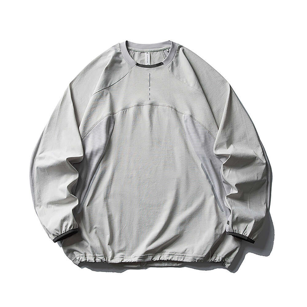 Mountain Style Outdoor Sports Loose Long Sleeve T-Shirt for Men, European and American Trendy Brand, Color Block Patchwork, Drawstring Hem Top