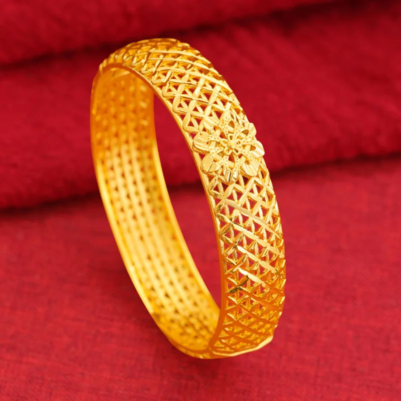 24K 9999 Pure Gold Womens Hollow Flower Bracelet Carved Hollow Bracelet 251031