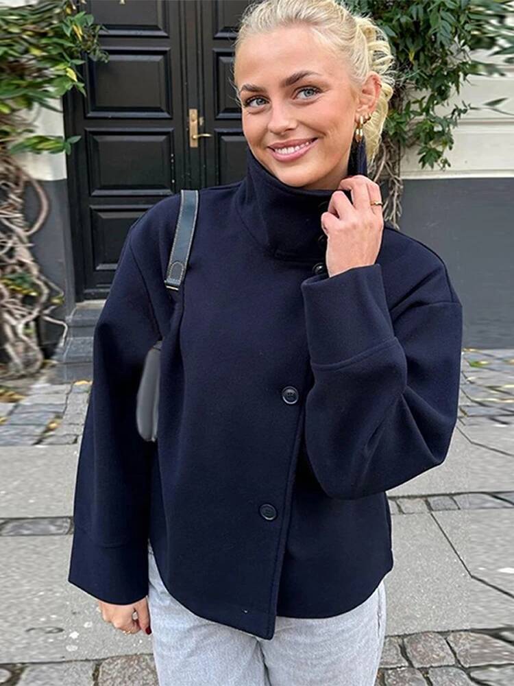 winter jacket women Solid Loose Wool Blends Coat Women's Casual Buttons Stand Collar Long Sleeve Oversized Jackets Lady Daily Street Outerwears