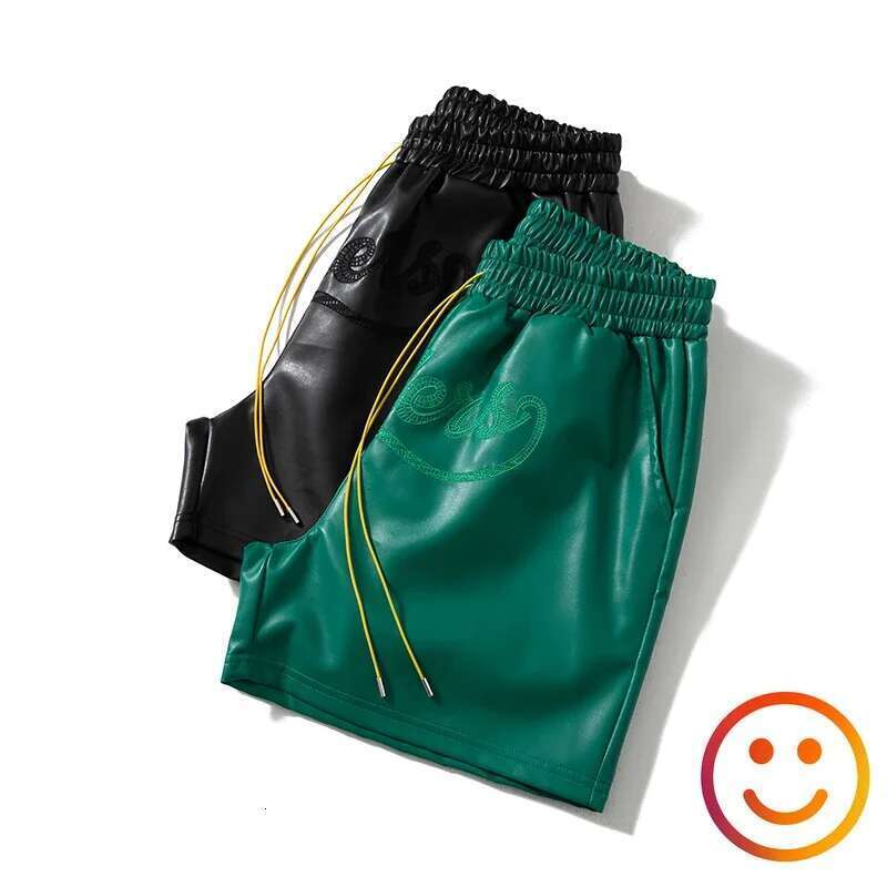 Men's Shorts Pure Leather Black Red Green Borad Shorts Pockets 2024 Summer Men Women High Quality Yellow Drawstring Beach Shortpant Breeches