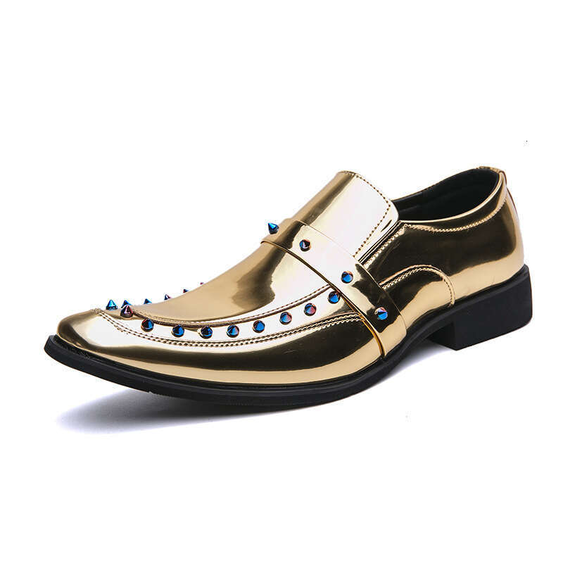 Large Chelsea Small 33-45 Couples English Style Pointed Leather Shoes Trendy Gold