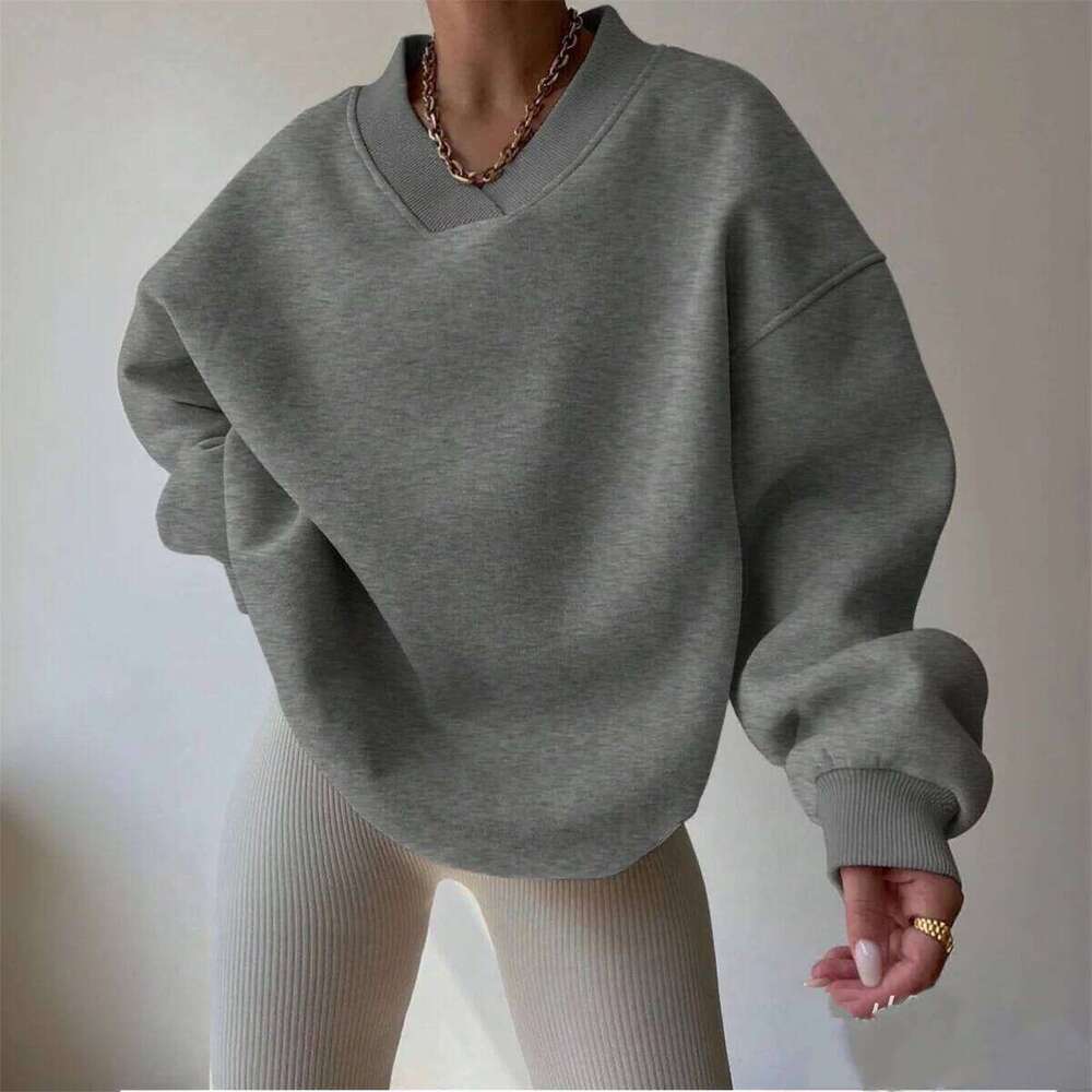 Loose V Neck Sweatshirts Women 2026 Autumn Winter New In Solid Tops Fashion Long Sleeve Haruke Hoodie Casual Streetwear
