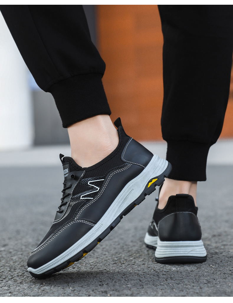Breathable casual men's shoes large size 2025 spring/summer new trend low-top light sports shoes outdoor hiking soft-soled shoes black gray
