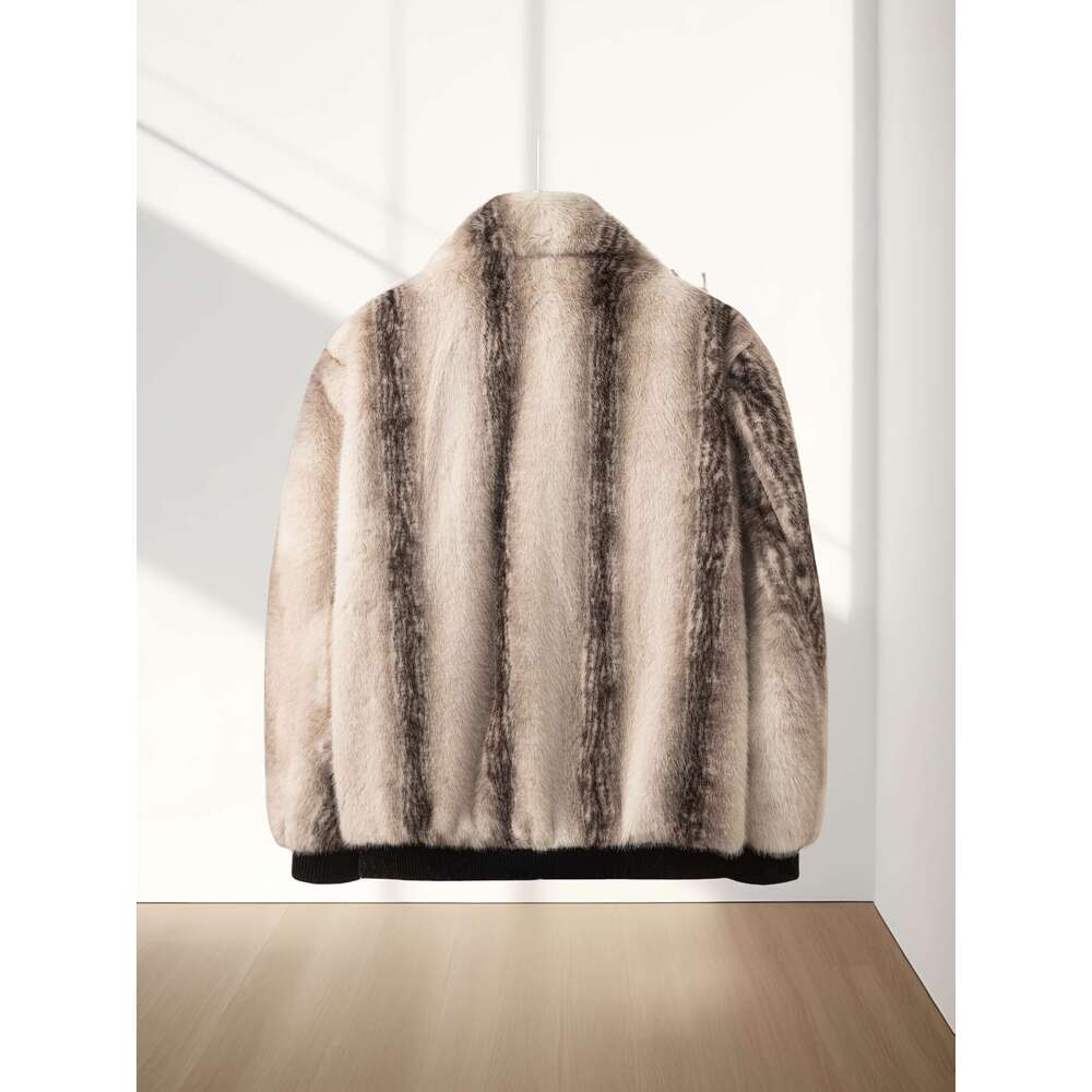 Men's Winter - Warm Color-Block Lapel Collar Jacket With Zipper Closure, Black Beige Contrast Design, Regular Fit For Casual & Formal Wear, Polye