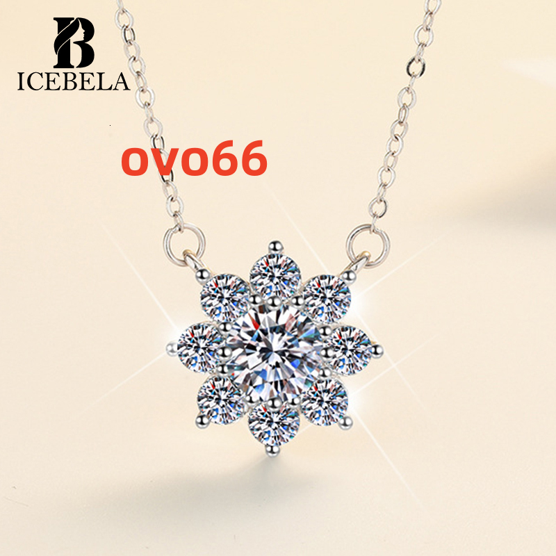 ICEBELA 925 Sterling Silver Light Luxury Unique Fine Sunflower 1ct Moissanite Jewelry Zircon Pendant Necklaces For Women