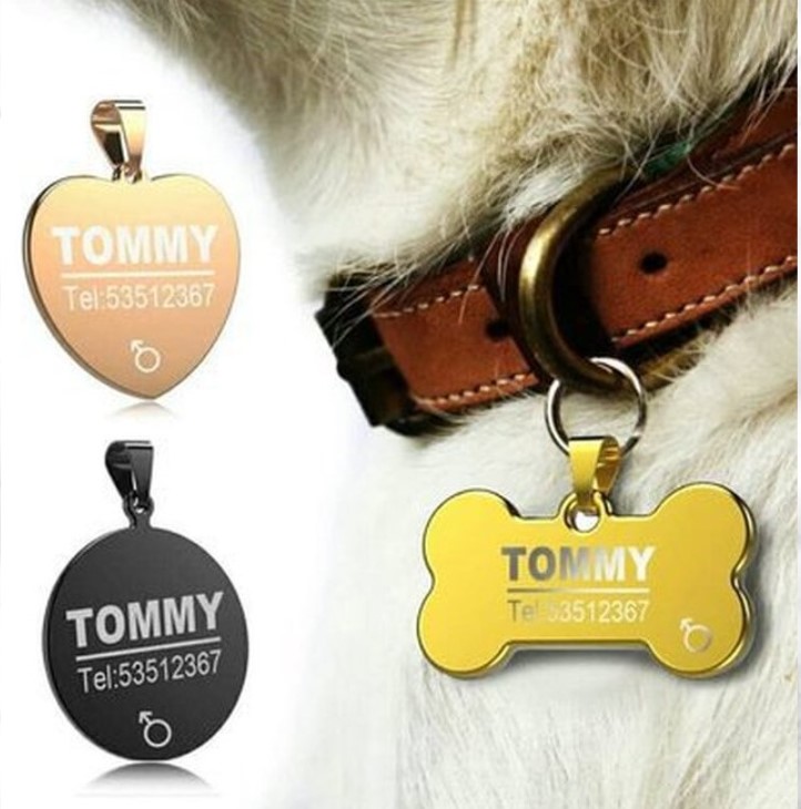 Bone-Shaped Stainless Steel Dog Tags Blank Pet Metal Name Tags Anti-Loss Multiple Shapes/Sizes/Colors Features Hanging Holes For Laser Engraving/Use W