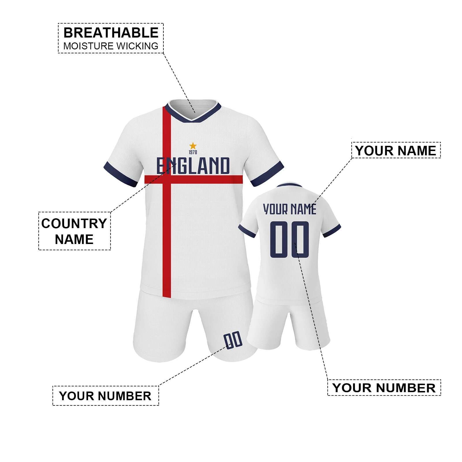 Custom England Soccer Jersey Printed Name Number Sports Kids Team Training Uniform Personalized Football Jerseys Tracksuit