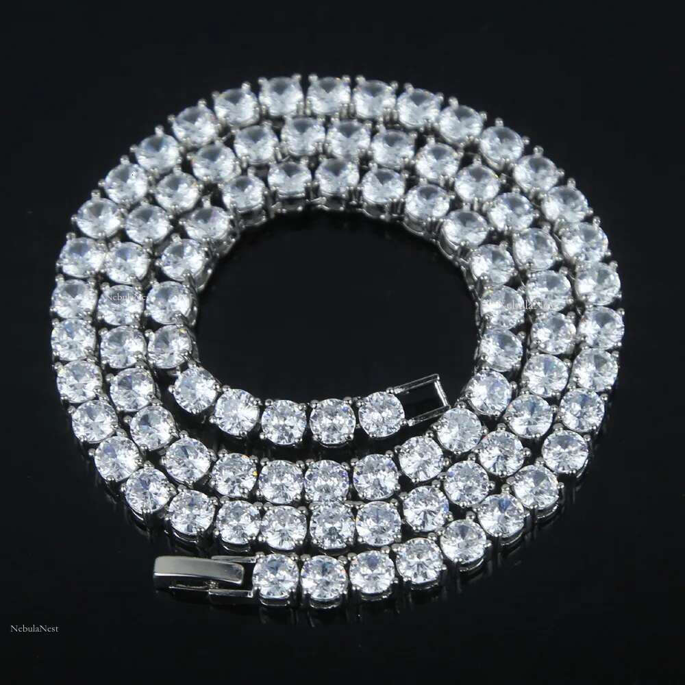 Real sterg sier Hip Hop Moissanite Jewelry Iced Out VVS1 D Color Mossanite Dia Necklace 4mm Tennis Gold chain for Women Men