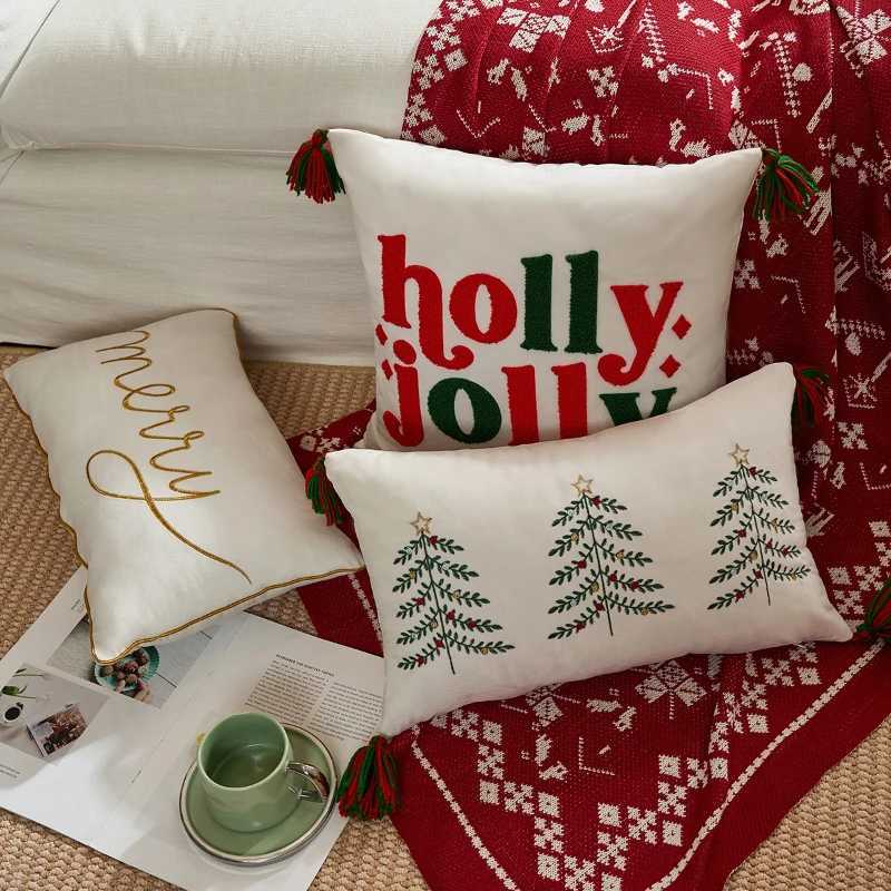30X50/45X45CM Merry Christmas Throw Pillow Cover Tufted Velvet Cushion Cover Christmas Party Decor Home Decorative Pillowcase Y251105