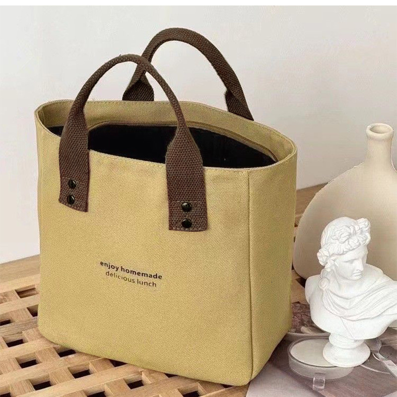 Cross-Border New Canvas Solid Color Handbag Japanese Style Office Worker Simple Lunch Box Color-Block Shoulder Bag Manufacturer Wholesale