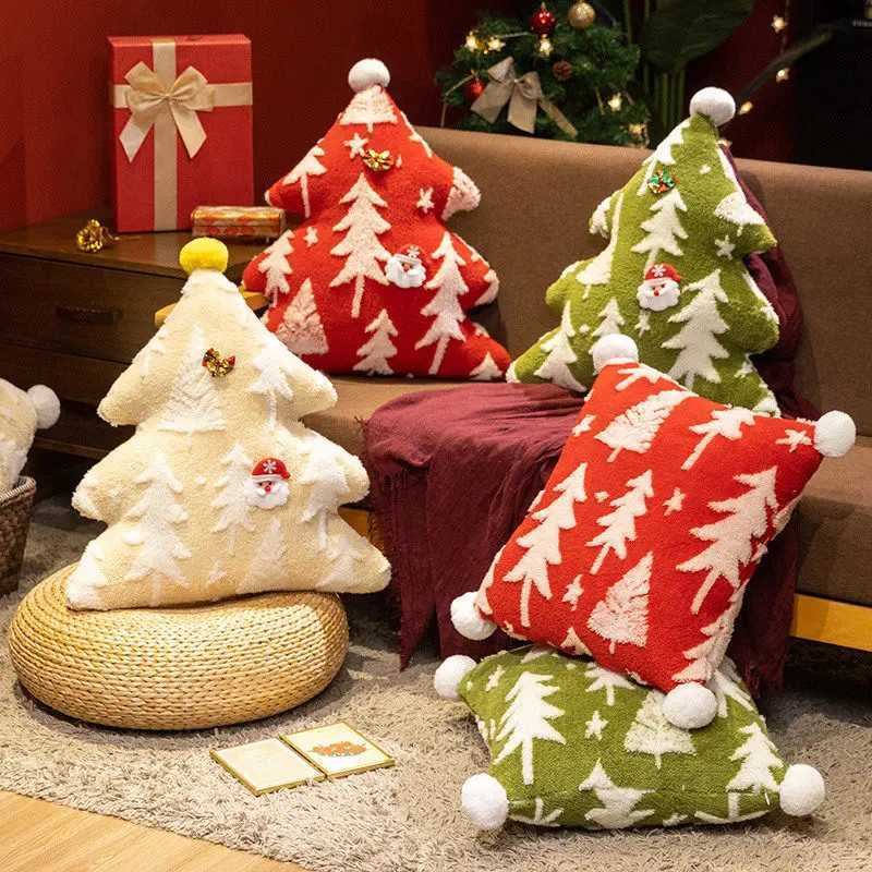 Christmas Tree Sofa Cushion Xmas Tree Stuffed Plush Toys Noel Navidad Pillow Ornament Merry Christmas Decors For Home Gifts Y251105