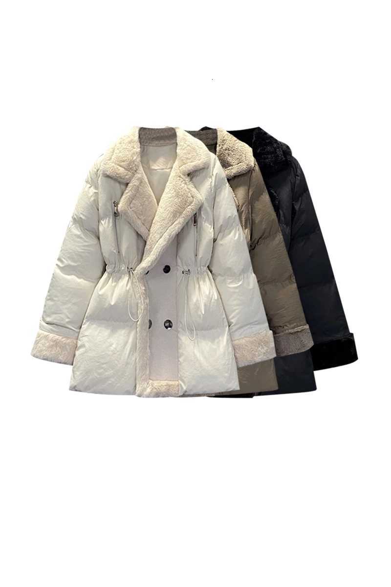 Autumn Winter 2022 New Large Women Drawstring Waist Down Cotton Padded Female Jacket Thickened Warm Coat WomanT251105