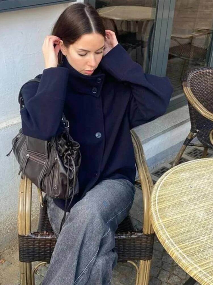 winter jacket women Solid Loose Wool Blends Coat Women's Casual Buttons Stand Collar Long Sleeve Oversized Jackets Lady Daily Street Outerwears