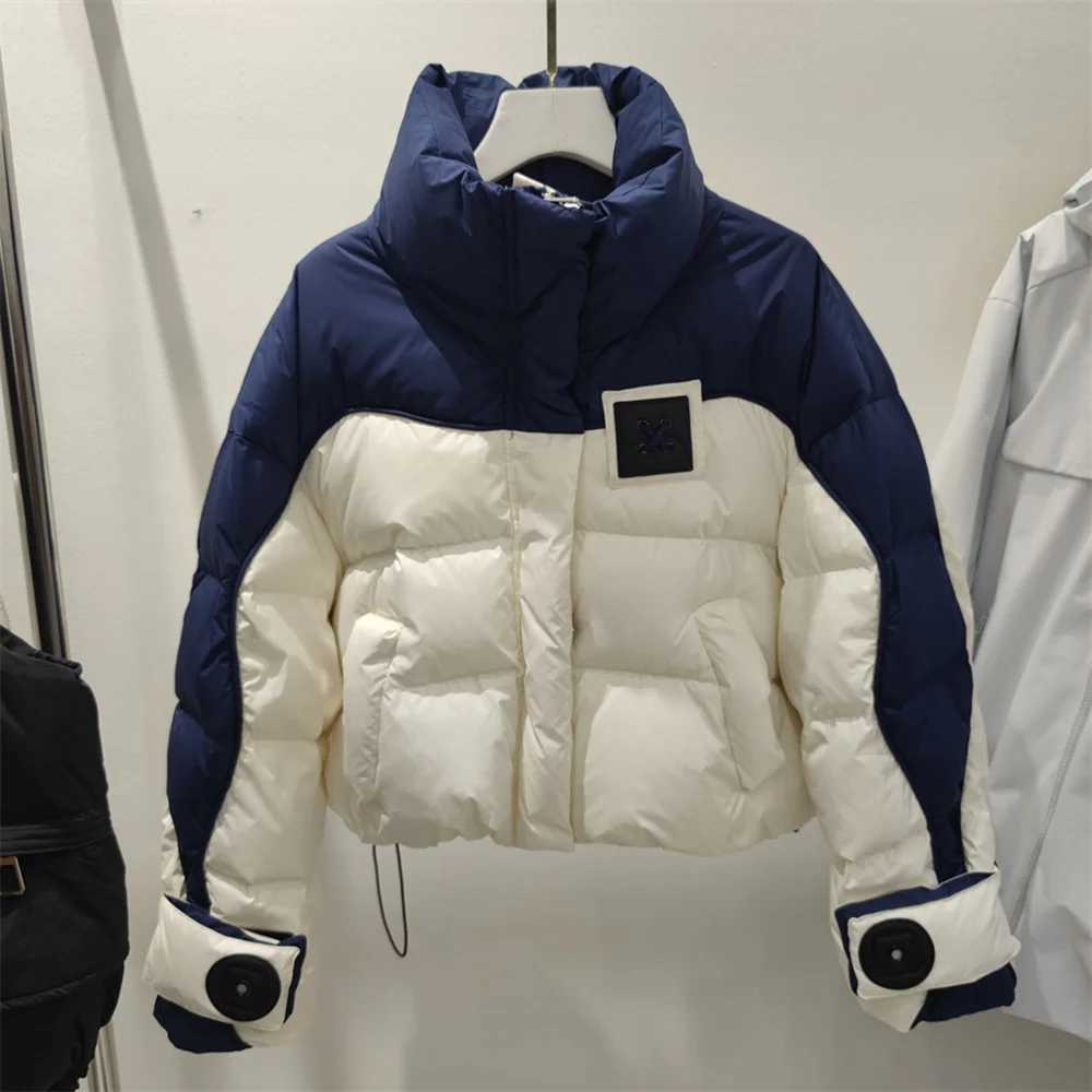 Women Contrast Color Cotton Coats Winter Thick Warm Short Cotton Padded Jackets Tops Trendy Casual Loose Quilted Jacket ParkasT251105