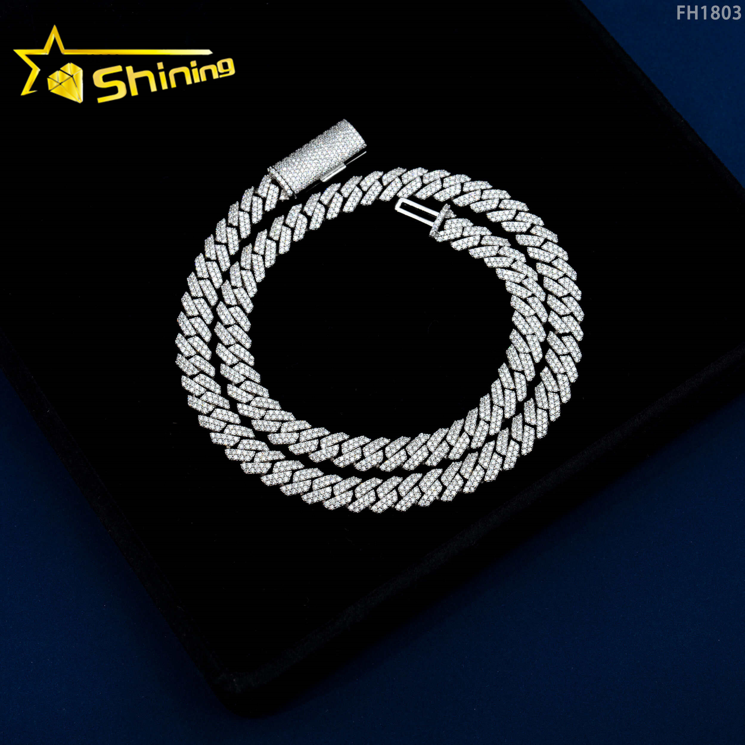 Wholesale Hip Hop Jewelry Cuban Link Chain Necklace 925 Sterling Silver 14k Gold Micro Pave Zirconia Diamond Cz Cuban Link Chain