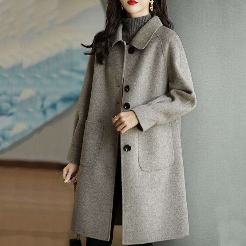 Wool For Women Autumn Winter New Style Petite Thickened Korean Version Slim Fit Elegant Mid-Length Woolen Coat B5