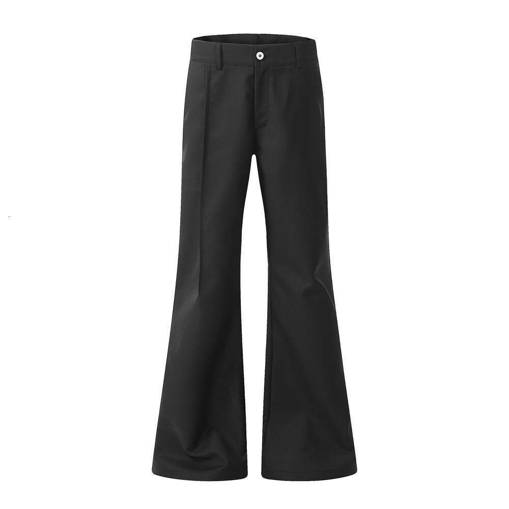 American Style Hippie Flared Casual Trousers for Men High Street Trendy Wrinkle-Free Design Solid Color Wide-Leg Loose Long Pants