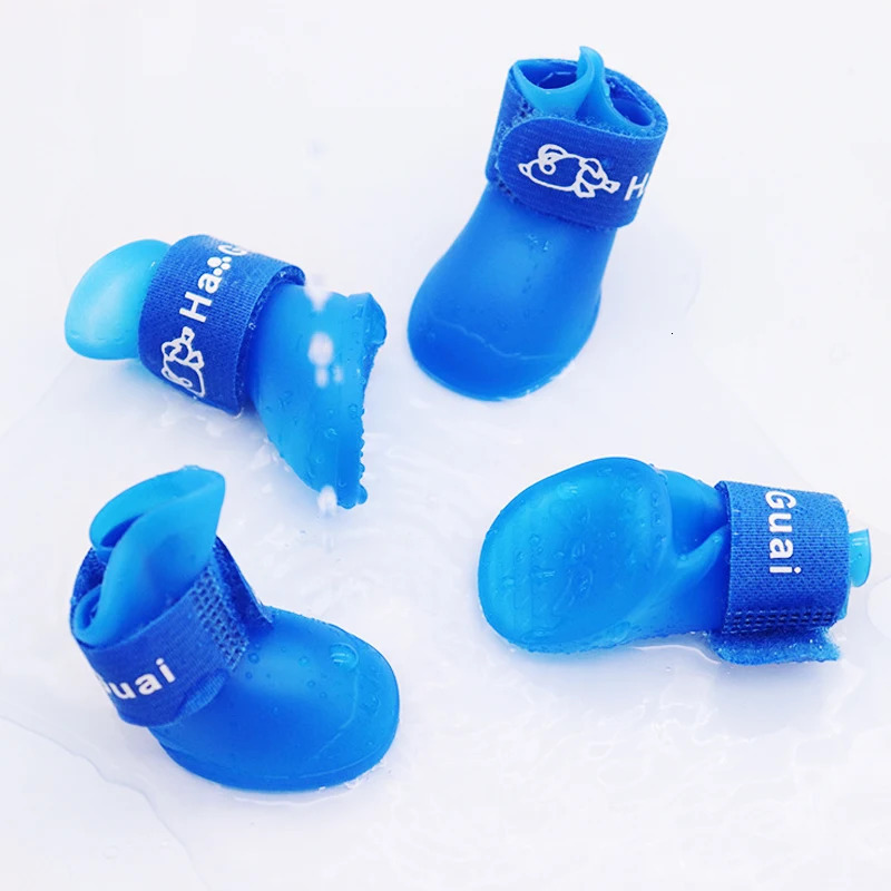 4pcs/Set Small Pet Dog Rain Shoes Anti Slip Waterproof Puppy Cat Shoe Rubber Boots for Outdoor Footwear Socks Pet Accessories 250402