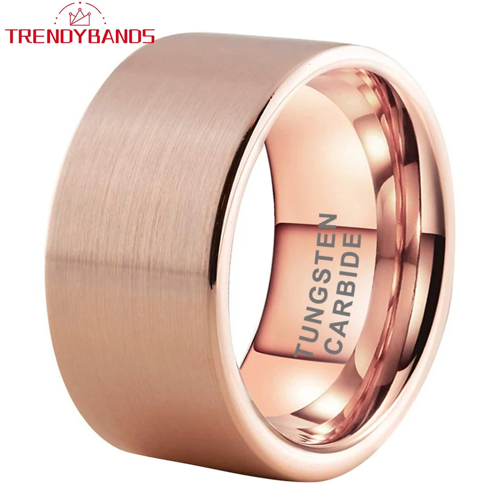 12mm Large Jewelry Mens Womens Large Black Classic Tungsten Carbide Ring Wedding Band Pipe Cut Brushed Finish Comfort Fit 251031