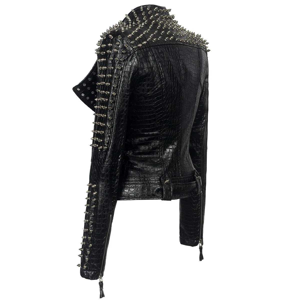 2025 Steampunk Rock Rivet Womens Leather Jacket Slim Short Strtwear Gothic Embroidery PU Leather Locomotive Coat Femme C251105