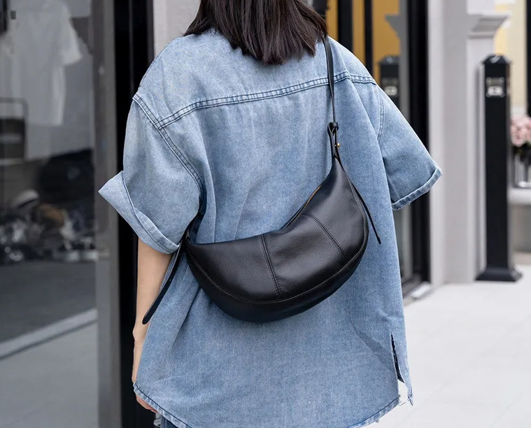 Classic Casual Style Croissant Shoulder Bags For Women Natural Cow Leather Female Crossbody Bag Real Cowskin