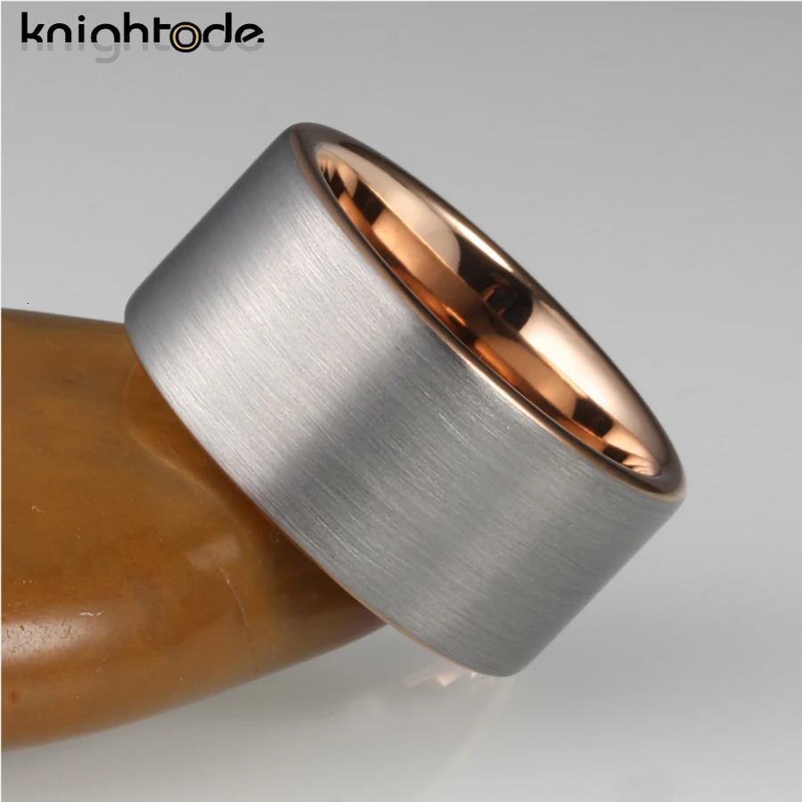 12mm Rose Color Tungsten Carbide Thumb Rings For Fashion Men Women Marry Party Jewelry Flat Band Brushed Finish Comfort Fit 251031