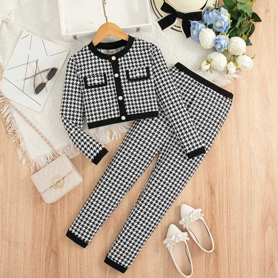 2pcs Set of Girls Outfits Long Sleeves Button Cardigan Jacket Pants Youngsterss Clothing For Spring/Autumn Casual Wear 5-14 Y251105