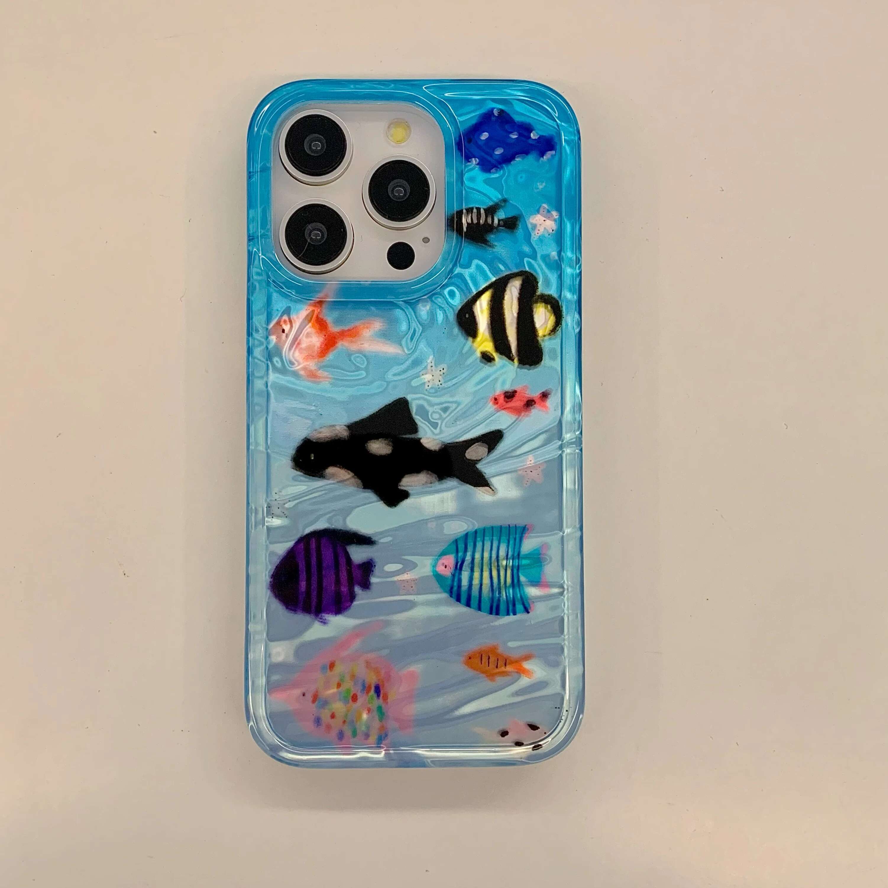 Korean Ins Ripple Texture Aquaria Lovely Fishes Case iPhone 16 15 14 13 11 Plus Back Phone Cover for 12 Pro Max