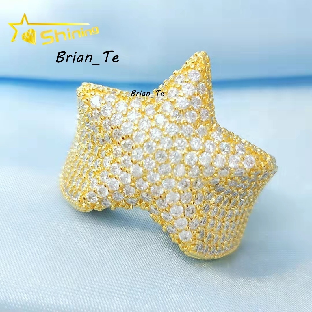 Fine Jewelry Silver Men Rings Silver 925 Vvs Moissanite Iced Out Lab Diamond Hip Hop Jewelry Men Star Ring