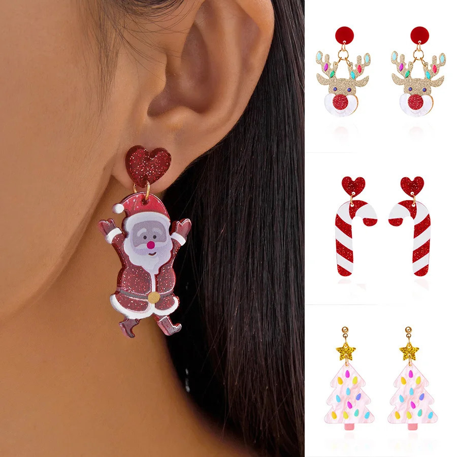 Stylish Christmas Element Earrings Santa Claus Milu Deer Tree Pendant Eardrop Trinket Girls Gift Ear Atmosphere Ornaments 251104