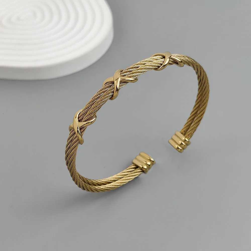 Original double-layer steel wire cross gold-plated stainless steel womens bracelet waterproof and rust-free couple braceletXJ251105