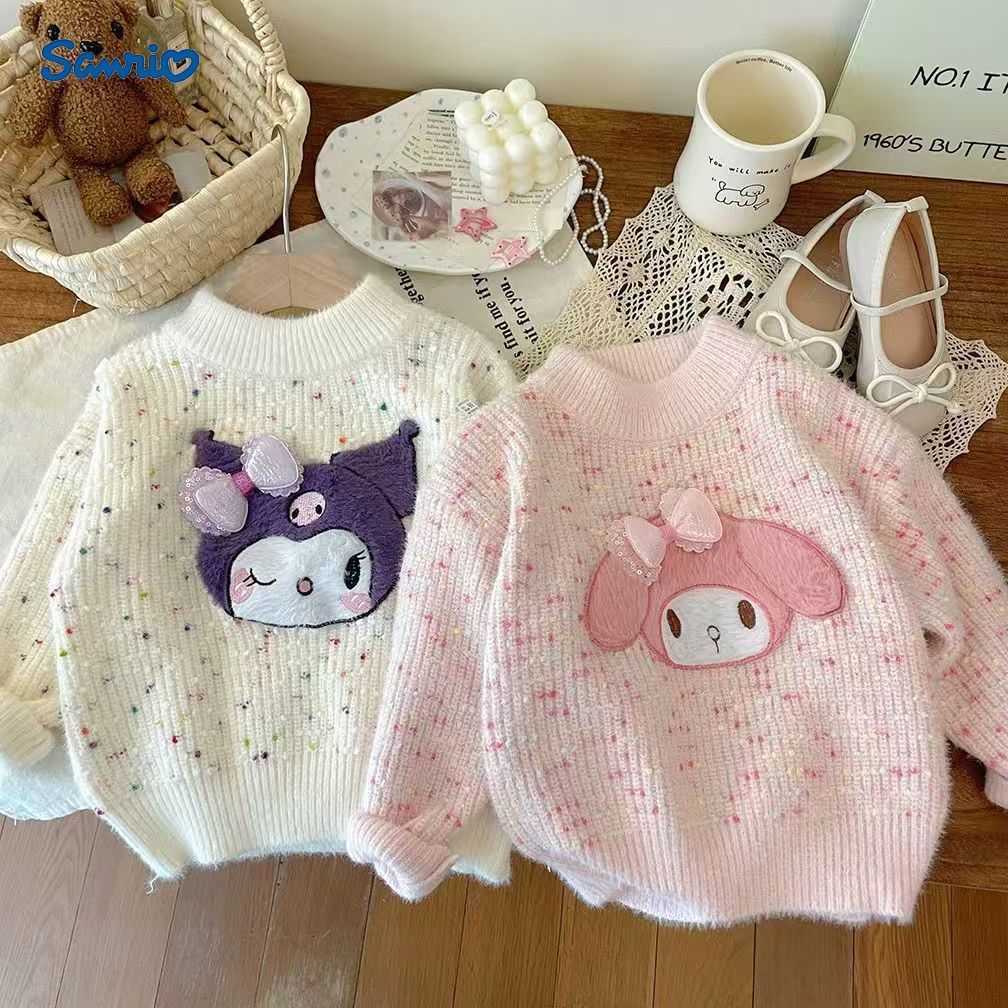 Sanrio Girls Sweater Autumn Winter New Fashionable Childrens Round Neck Korean Style Loose Versatile Knitted Sweater Heart Sweater H251105