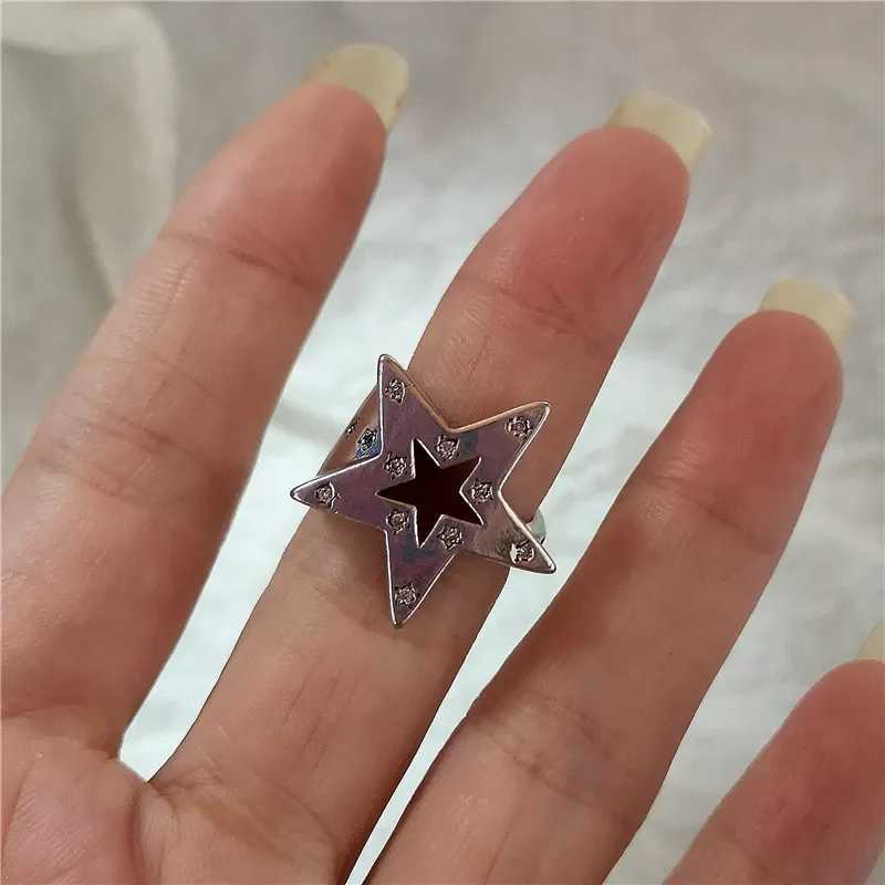 Kpop Goth Punk Vintage Aesthetic Geometric Irregular Star Silver Color Ring For Women Egirl Grunge Y2K EMO Jewelry Accessories Z250407