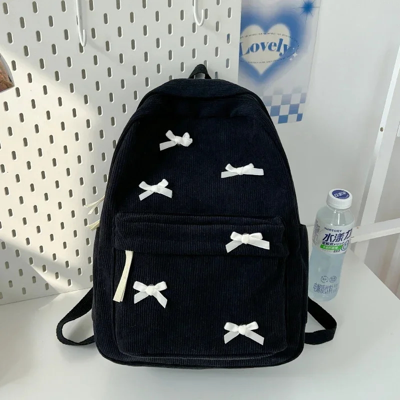 Cute Bowknot Aesthetic Backpacks Lightweight School Bookbags Students Sweet Rucksack for Womens Corduroy College Mochilas 251104