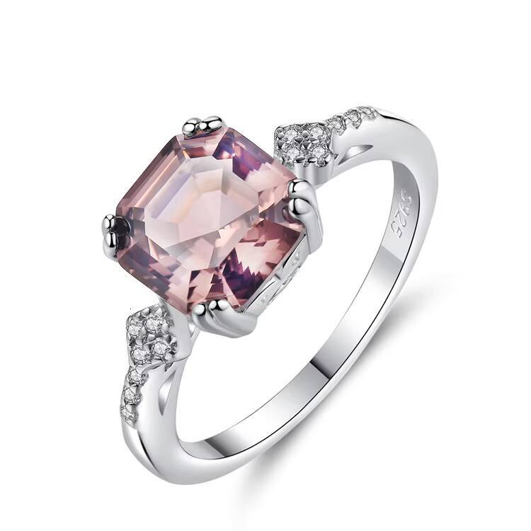 Fine Jewelry Pave CZ Zircons 925 Sterling Silver Morganite Gemstone Engagement Rings for Women