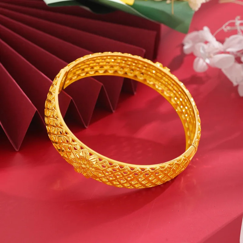 24K 9999 Pure Gold Womens Hollow Flower Bracelet Carved Hollow Bracelet 251031
