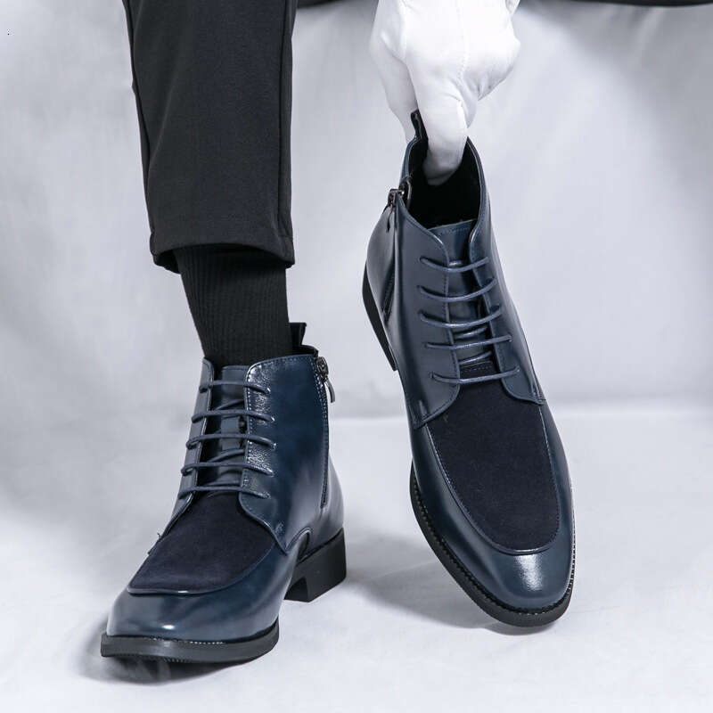 Large high top leather shoes 2024 autumn and winter new trend 46 men's lace up business formal boots
