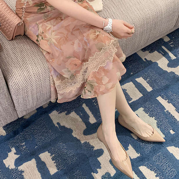 Sheepskin version~Genuine leather French style raised pointed single shoe for women 2024 new shallow mouth versatile commuting flat shoes