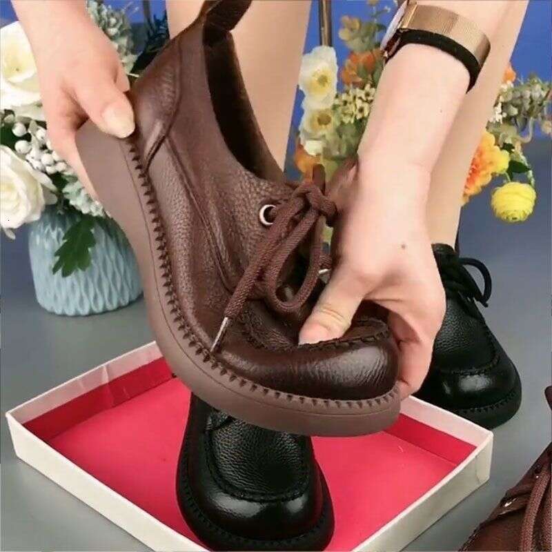 Little for Women 2024 New Women's Face Soft Leather Casual Versatile Thick Bottom Le Fu Single Shoes