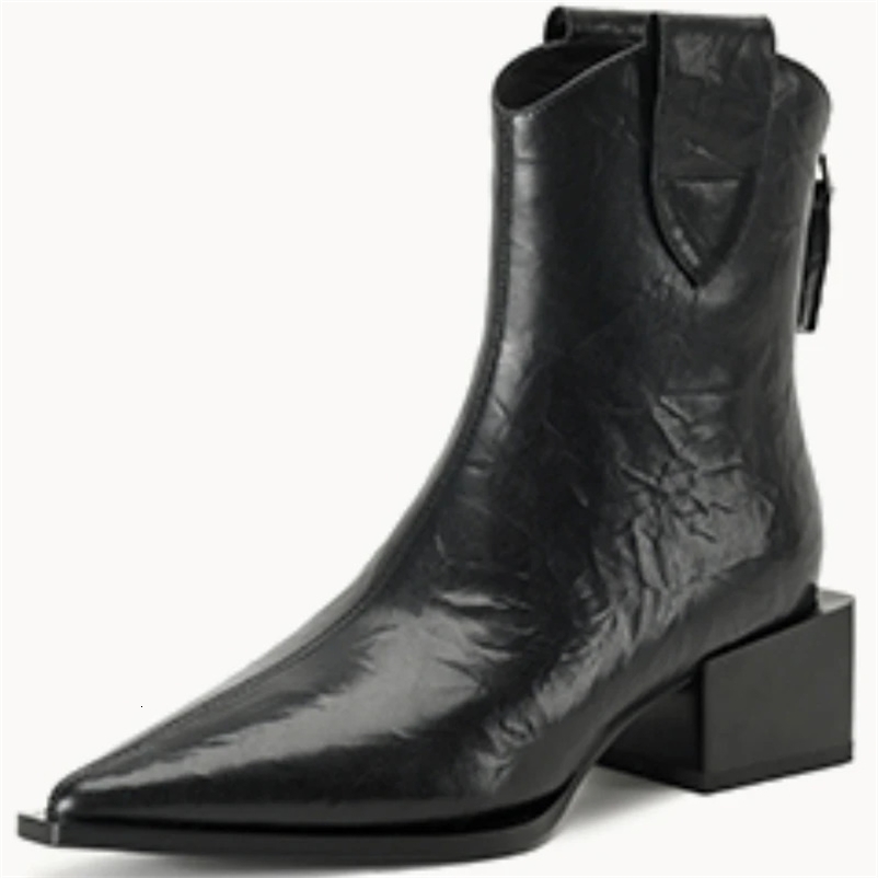 Pointed Toe Women Western Cowgirl Boots Fashion Slip on Chelsea Booties Retro Style Autumn Female Thick Heel Shoes Heel 5CM 251104