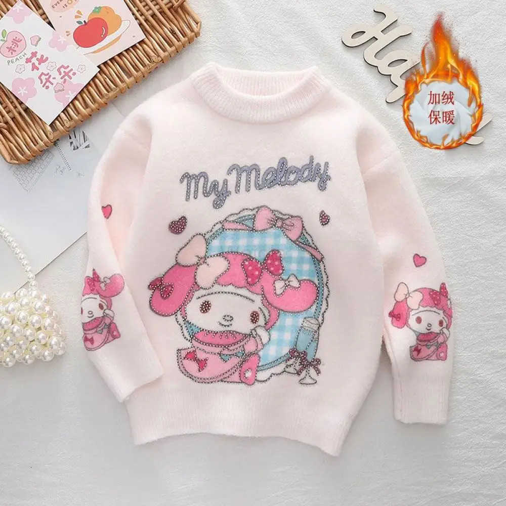 Sanrio Girls Sweater Coat Hello Kitty Kuromi New Autumn Winter Tops My Melody Cartoon Pullover Base Shirt Kawaii Kids Sweater H251105