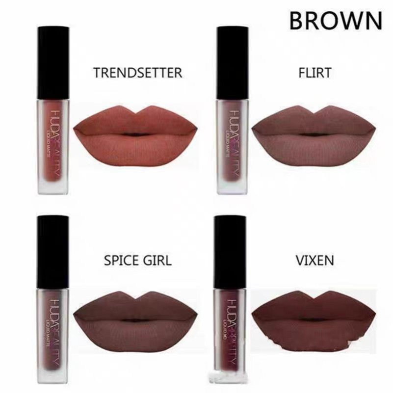 Lip Gloss HUDA 4 PCS/Set Four Colors Matte Waterproof Non-stick Non-fading Lipsticks Makeup Women Cosmetic Lip Care