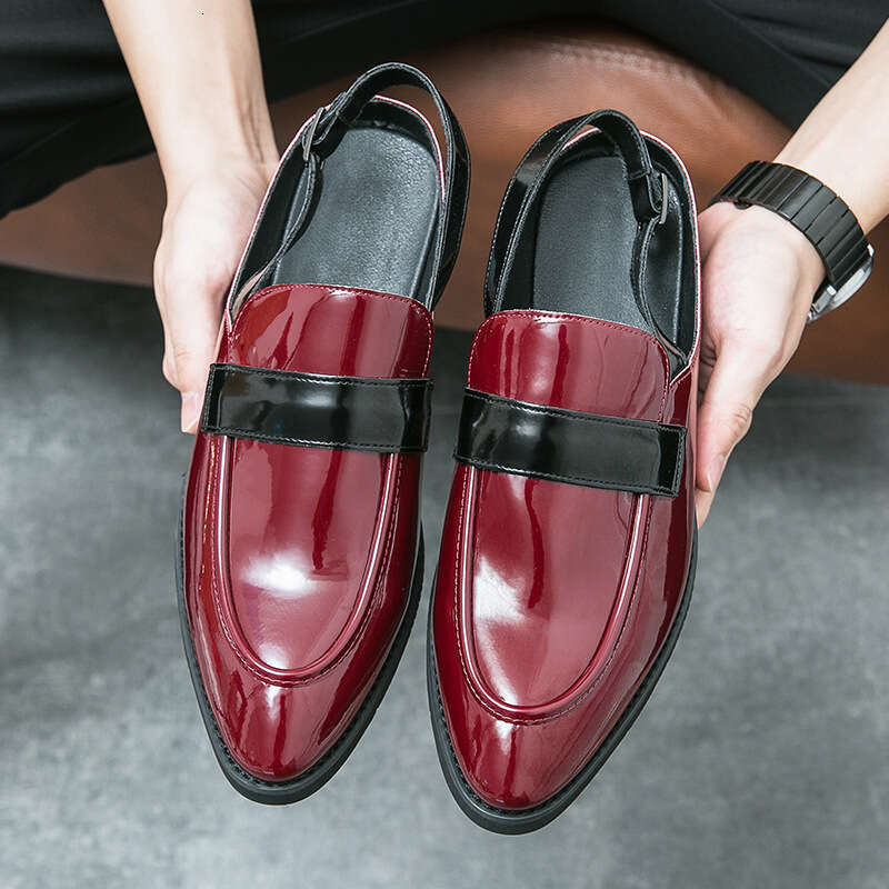 Half drag low heeled fashionable spring fitting pointed small leather shoes, oversized wrapped sandals