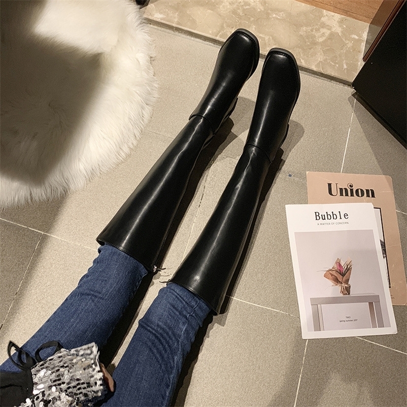 Winter Cotton Women Knee High Boots Fashion Zippers Ladies Elegant Low Heel Long Booties Soft Leather Womens Footwear 251104