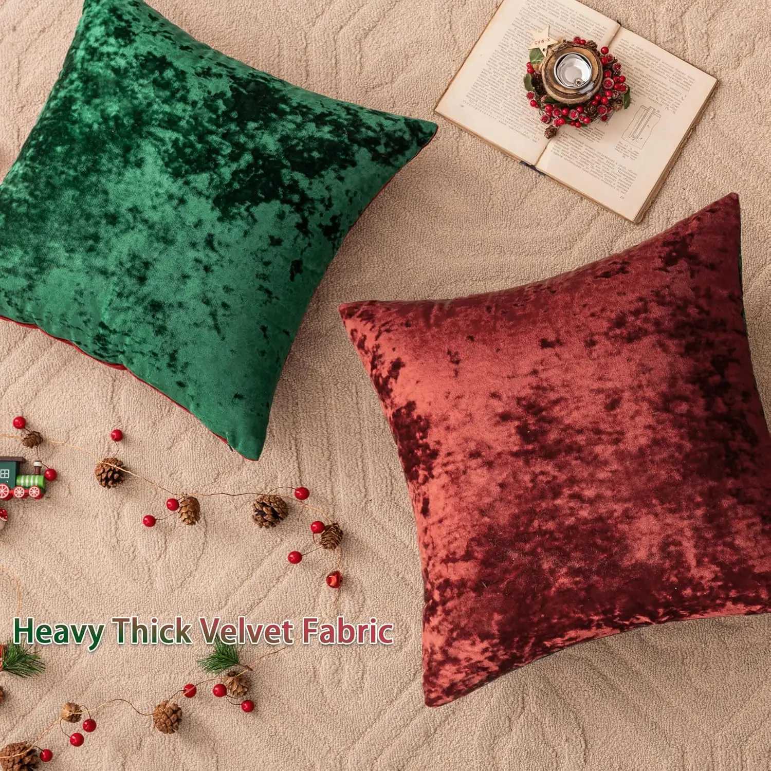 Christmas Gift Red Pillowcase Home Decorative Luxury Super Soft Faux Velvet Rectangular Pillow Cover for Sofa/Bed/Living Room Y251105