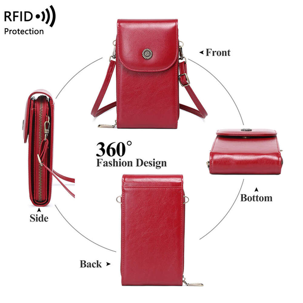 Cross-Border New RFID Anti-Magnetic Vintage Oil Wax Leather Phone Pouch Versatile Women's Single Shoulder Crossbody Bag