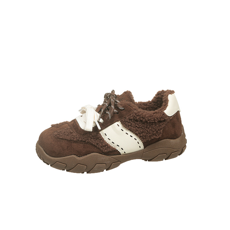 Retro mandarin duck lace-up thick-soled German training shoes women's fashion and versatile fleece warm casual Forrest Gump shoes