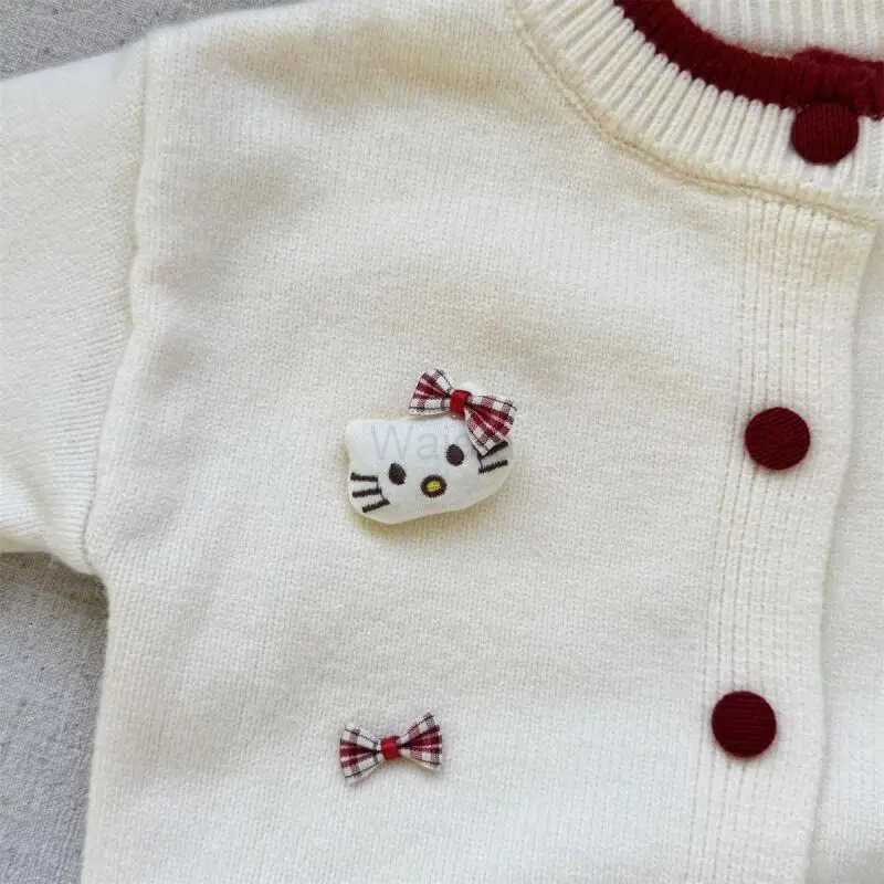 Sanrio Hello Kitty Kids Sweater Girl Cartoon Kawaii Fashion Cardigan Bow Knit Sweet Coat Spring Autumn Clothes Girls Gift New H251105